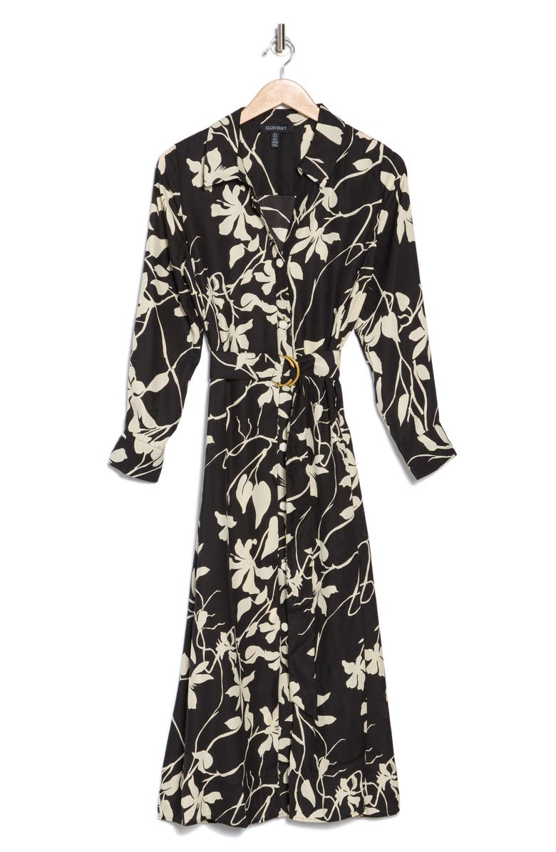 Ellen Tracy Floral Long Sleeve Maxi Shirtdress, Alternate, color,