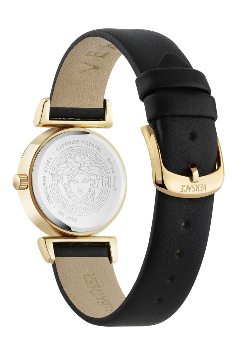 Mini Vanity Quartz Leather Strap Watch, 27mm, Alternate, color, GOLD1