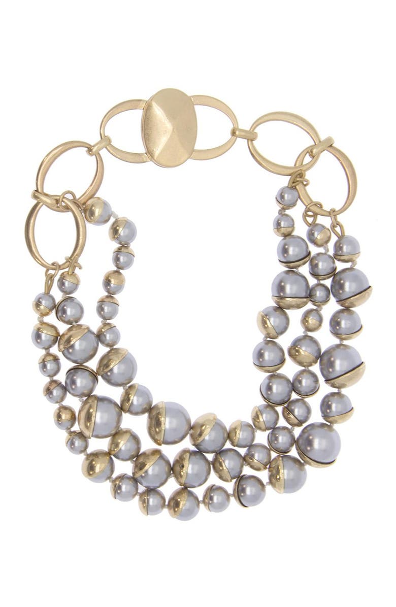 SAACHI Half Moon Imitation Pearl Cluster Statement Necklace, Alternate, color, Grey