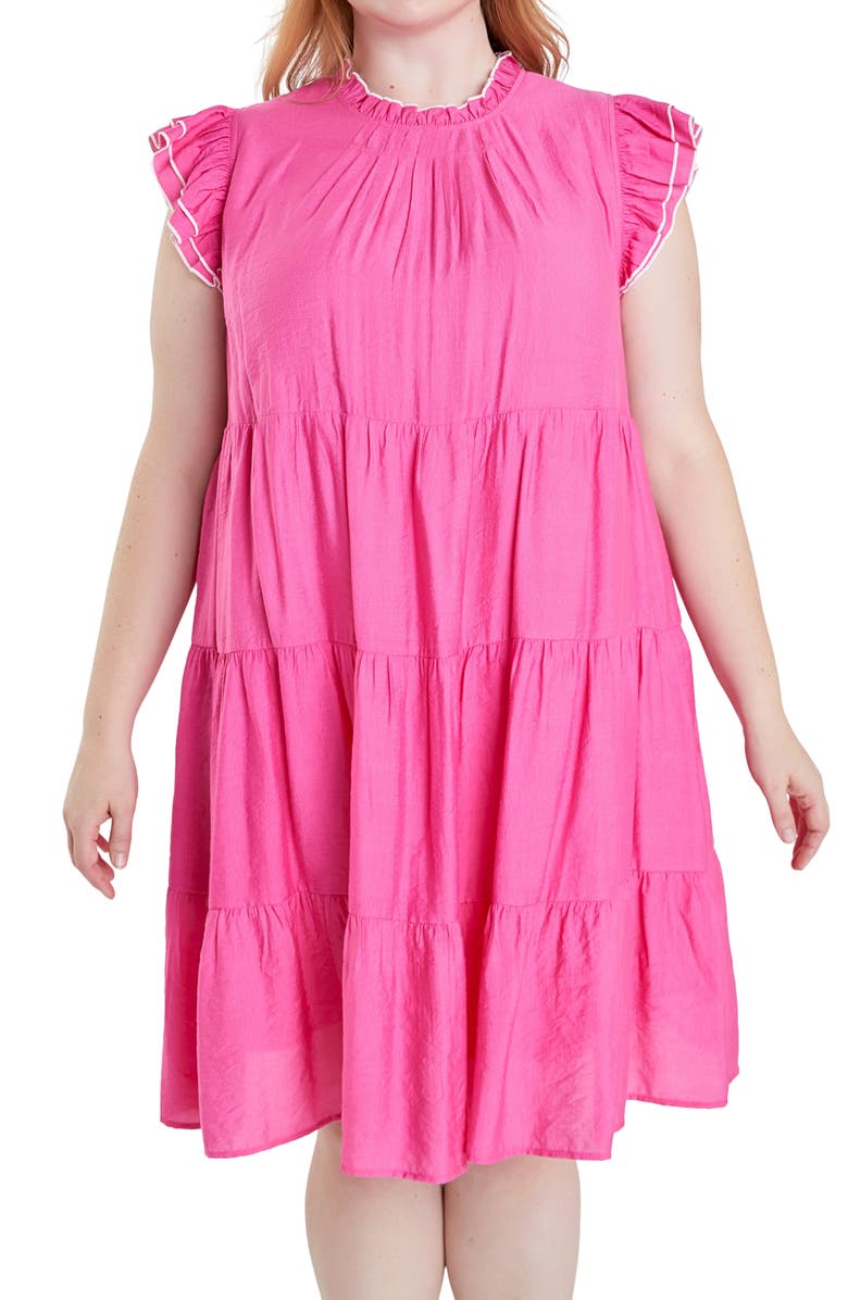 English Factory Contrast Merrow Stitch Babydoll Dress, Alternate, color, 