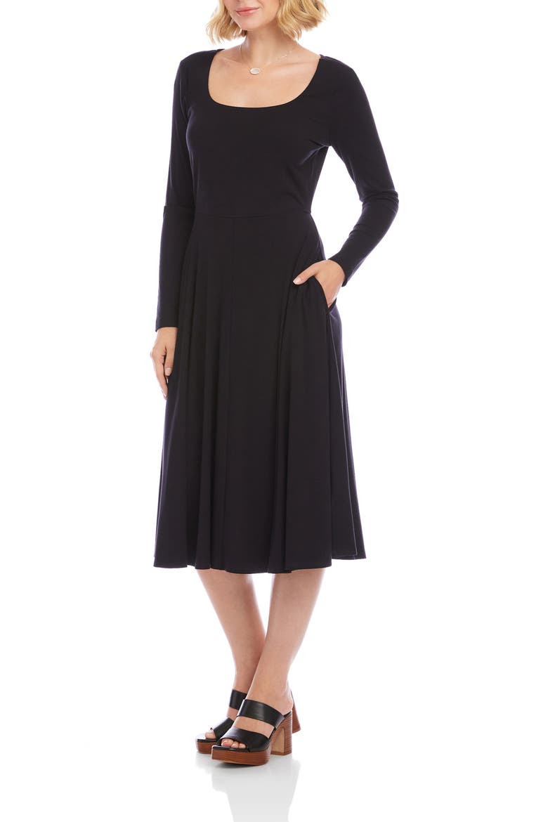 Long Sleeve Scoop Neck A-Line Jersey Dress, Alternate, color, BLACK