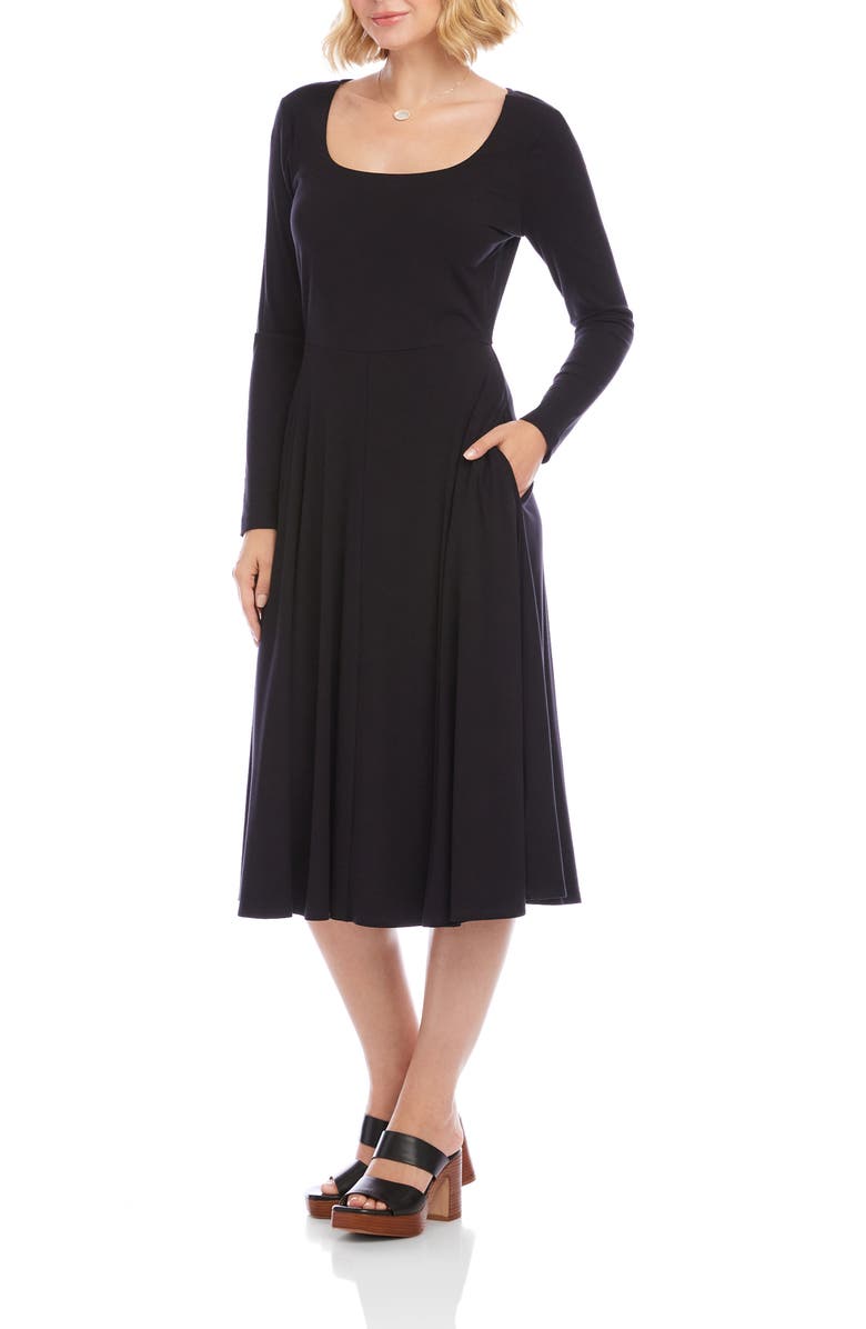 Karen Kane Long Sleeve Scoop Neck A-Line Jersey Dress, Alternate, color, Black