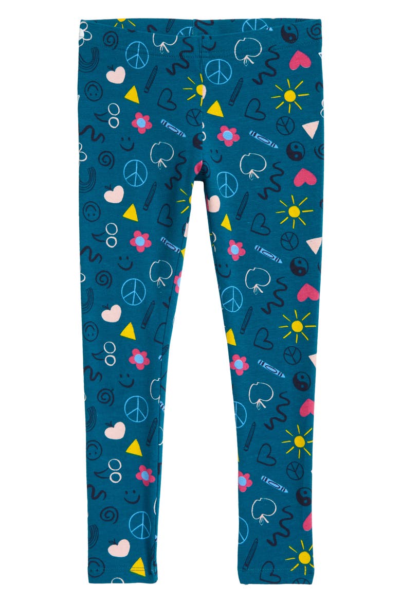 Kids' Core Print Leggings, Main, color, TEAL OCEAN HAPPINESS