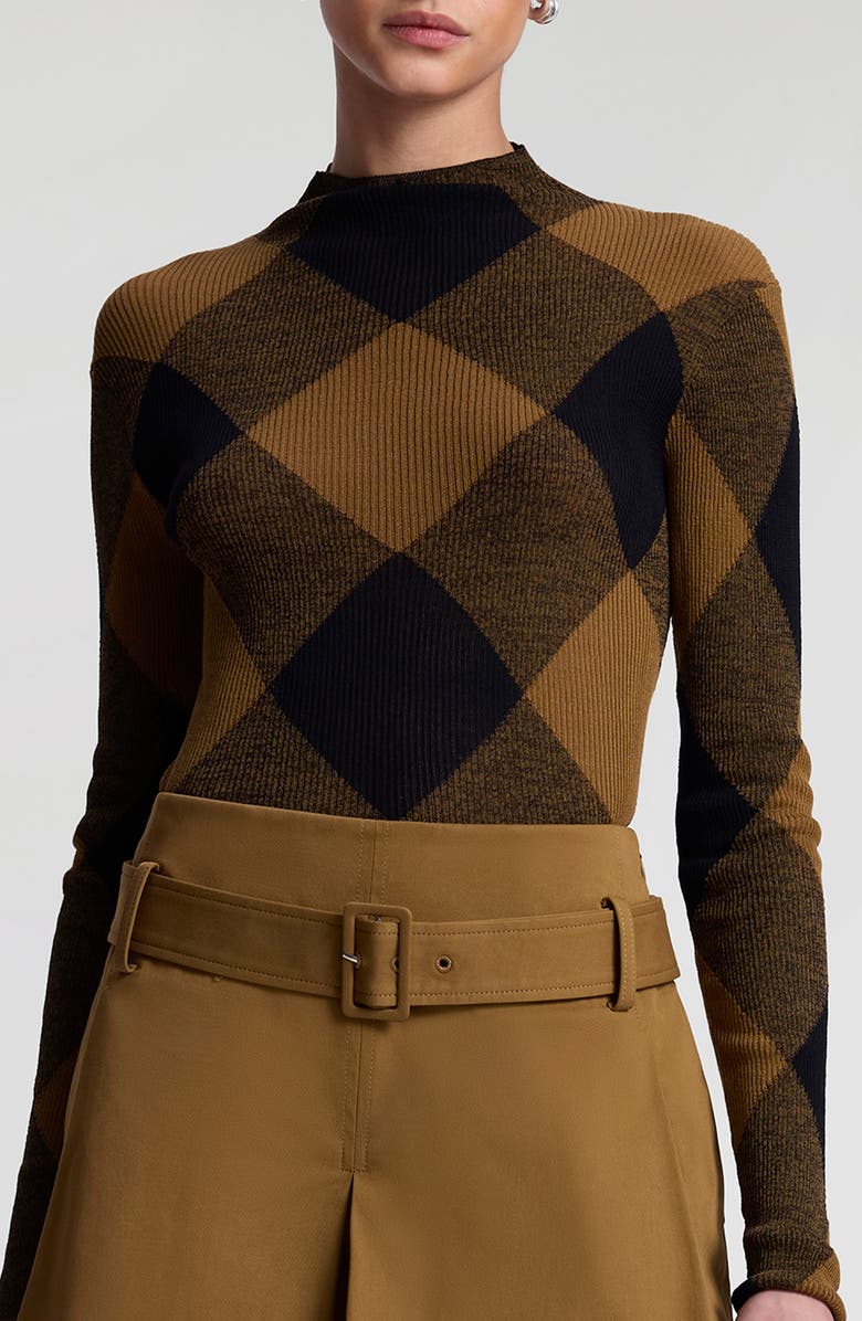 A.L.C. Hugh Argyle Cotton Blend Sweater, Alternate, color, Saddle/ Black