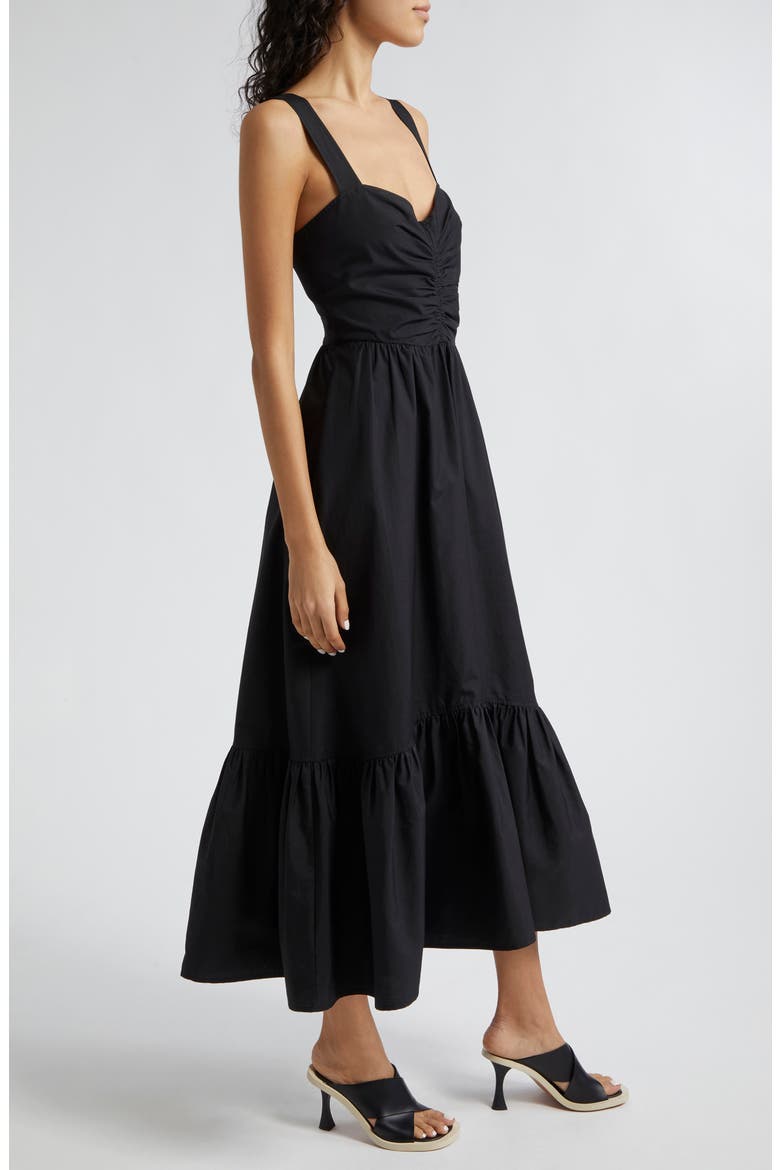 Lilah Ruched Ruffle Hem Maxi Dress, Alternate, color, BLACK