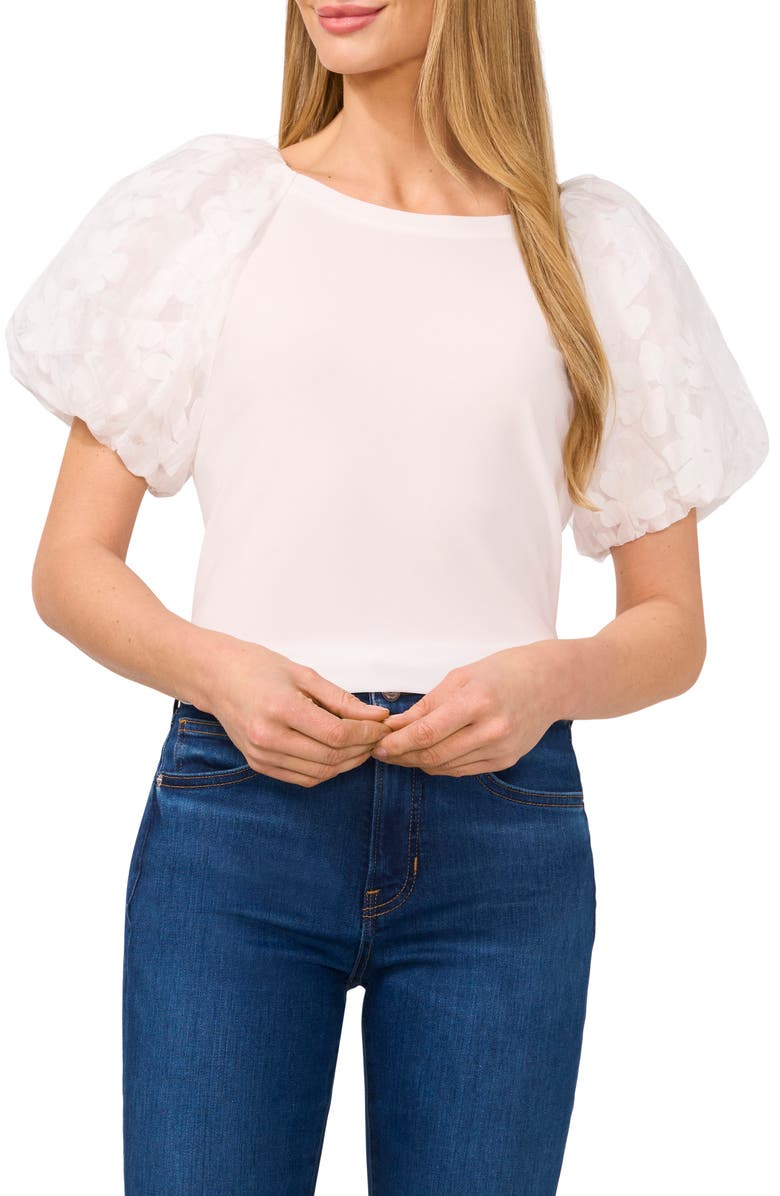 CeCe Floral Sleeve Mixed Media Top, Main, color, 