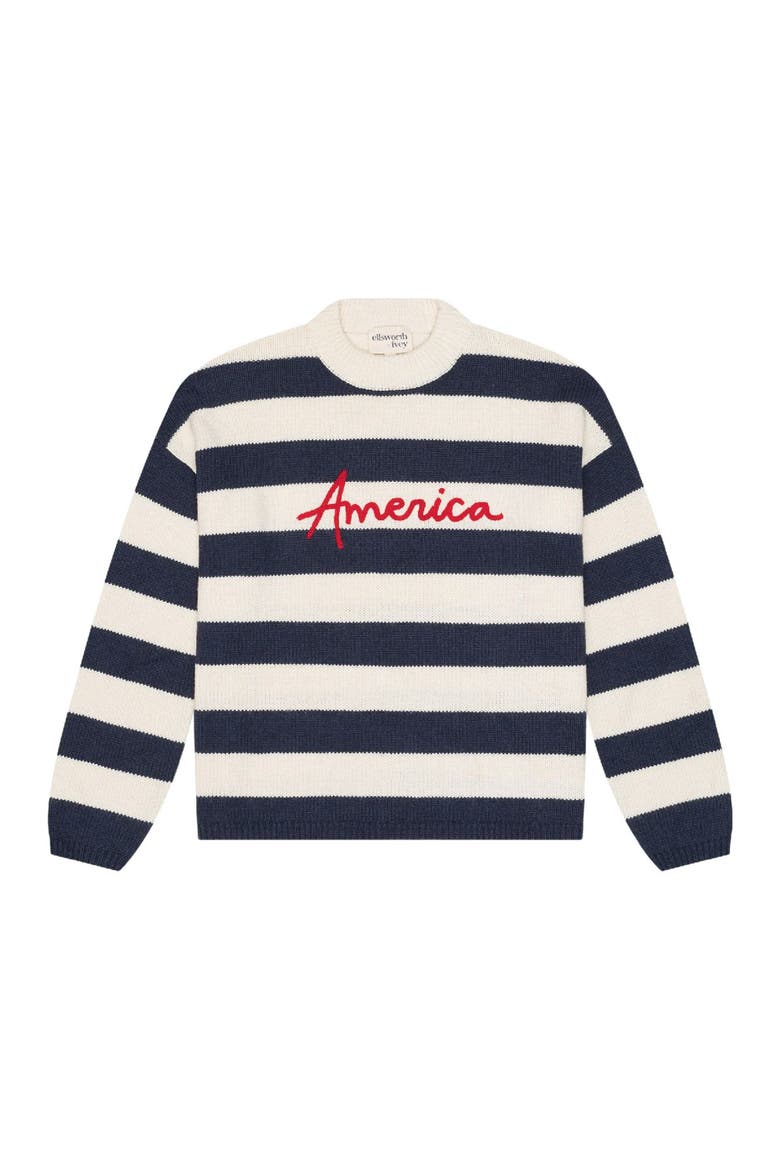 Sadie Crewneck Sweater America Stripes, Main, color, Navy / Ivory