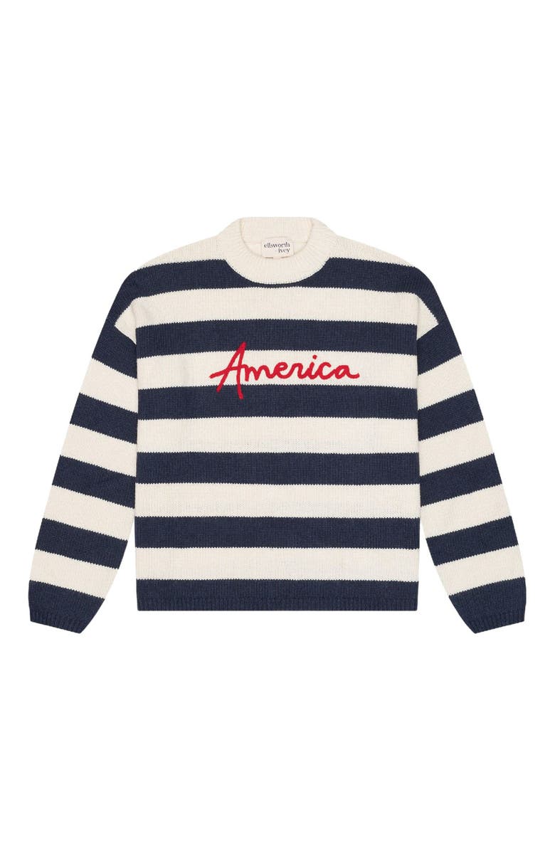 Ellsworth + Ivey Sadie Crewneck Sweater America Stripes, Main, color, Navy / Ivory