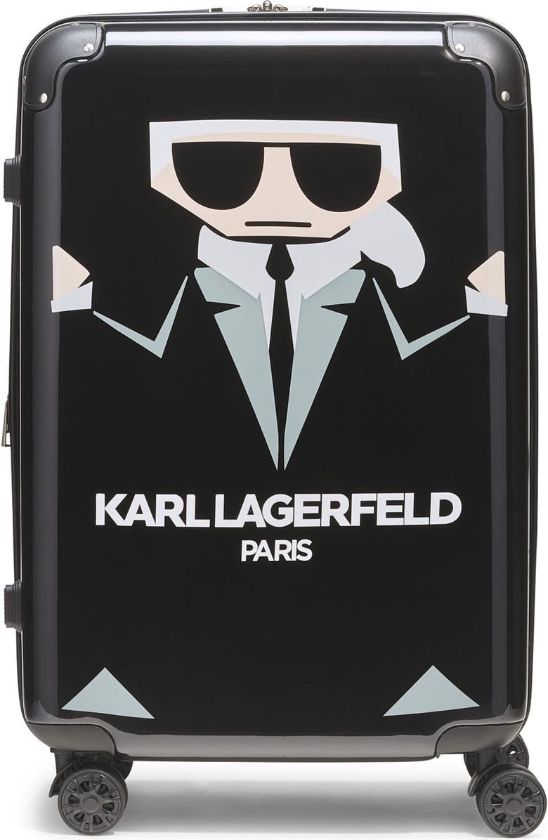 KARL LAGERFELD Karl in A Box Upright Suitcase, Main, color, Black