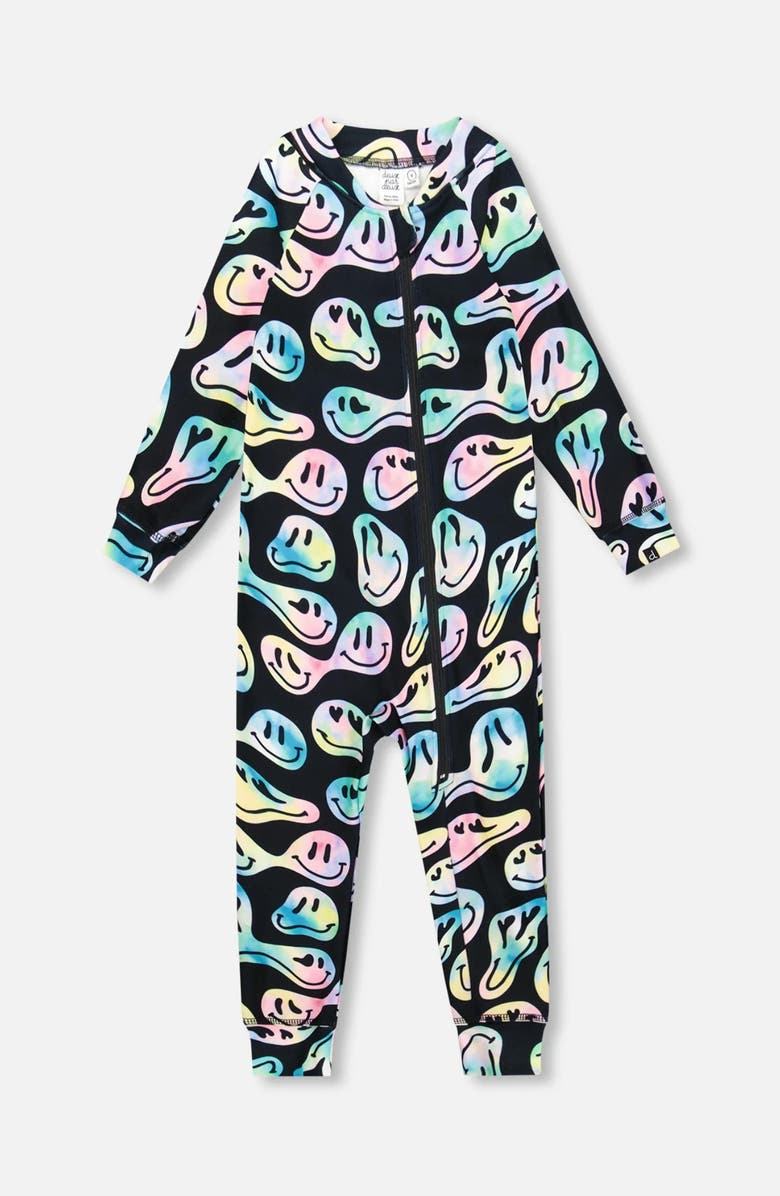 Deux par Deux One-Piece Thermal Underwear, Main, color, Smiley Face Girl
