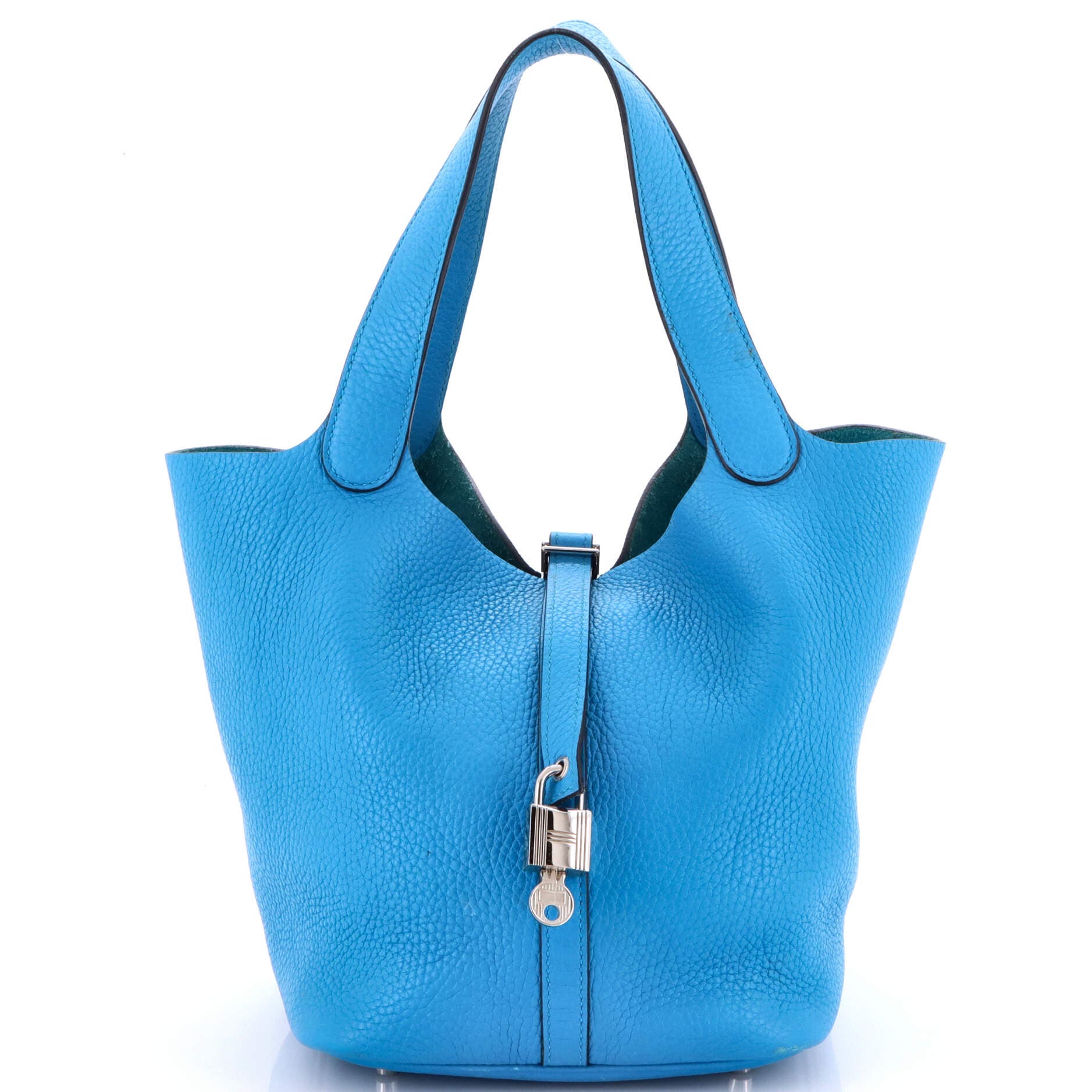 Pre-Owned Hermes Picotin Lock Bag Clemence MM, Main, color, Bleu Zanzibar