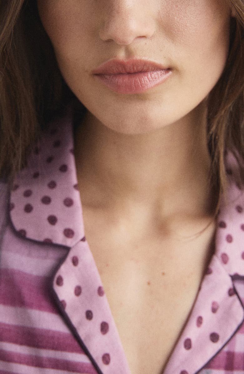 MANGO Mixed Print Cotton Pajama Top, Alternate, color, Plum