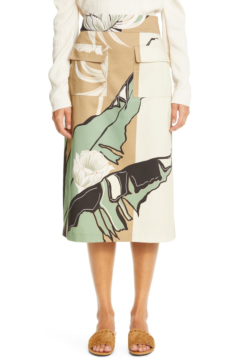 Johanna Ortiz Tropical Print Cotton Stretch Sateen Pencil Skirt, Main, color,