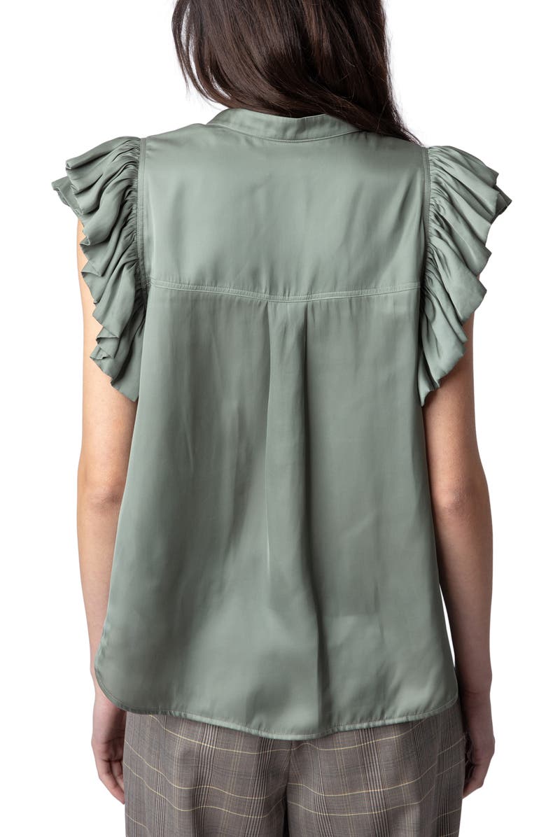 Zadig & Voltaire Tiza Ruffle Satin Button-Up Blouse, Alternate, color, Trellis