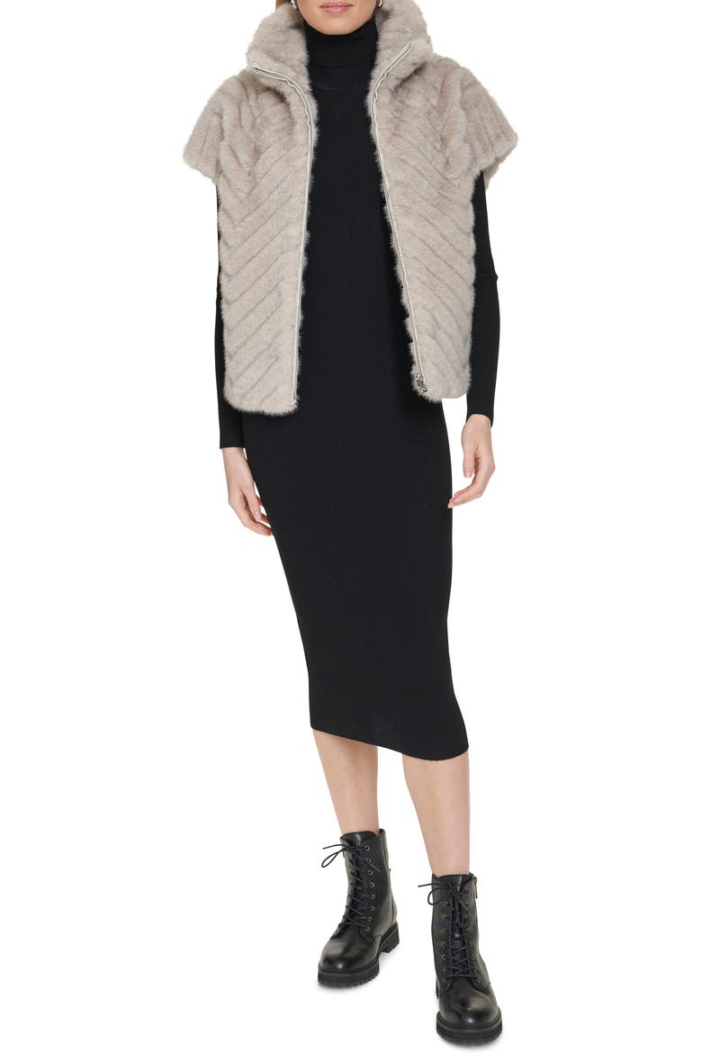 Chevron Faux Fur Vest, Alternate, color, GREY
