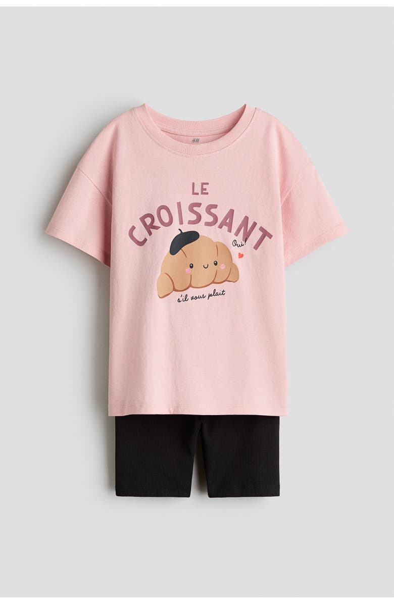 H&M 2-piece cotton jersey set, Main, color, Light Pink/Croissant