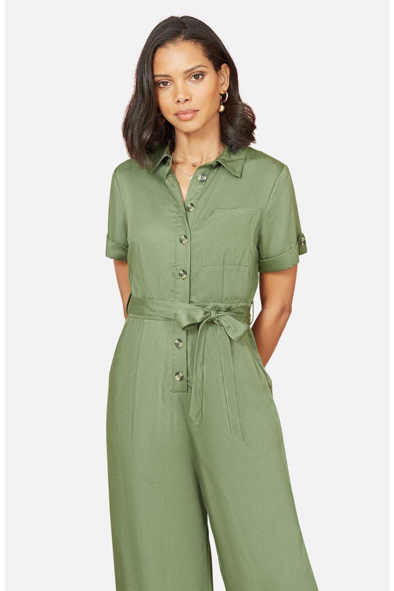 Structured Belted Cropped Jumpsuit, Alternate, color, Green