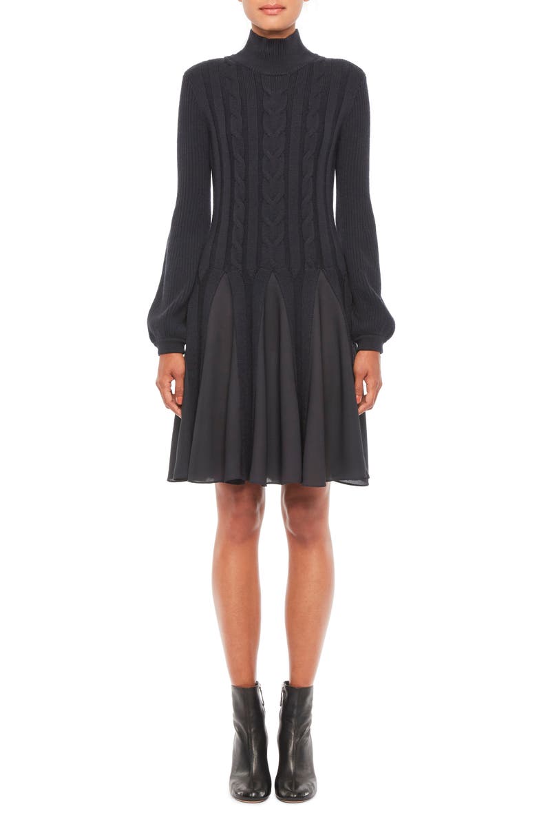 Emporio Armani Mix Media Fit & Flare Sweater Dress, Main, color, 