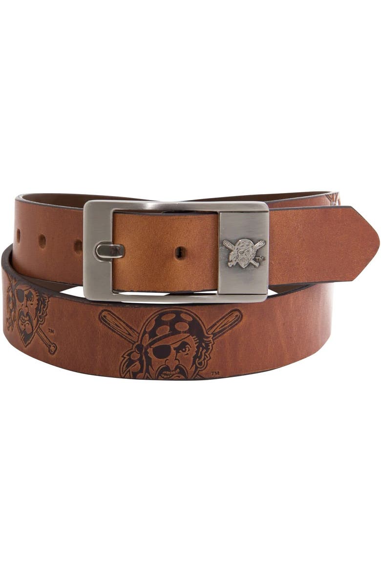 Pittsburgh Pirates Brandish Leather Belt, Main, color, Brown