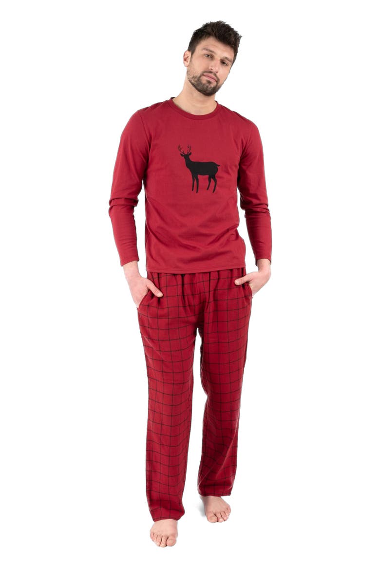 Men's Cotton Top & Flannel Pants Printed Holiday Pajama Set, Main, color, Reindeer
