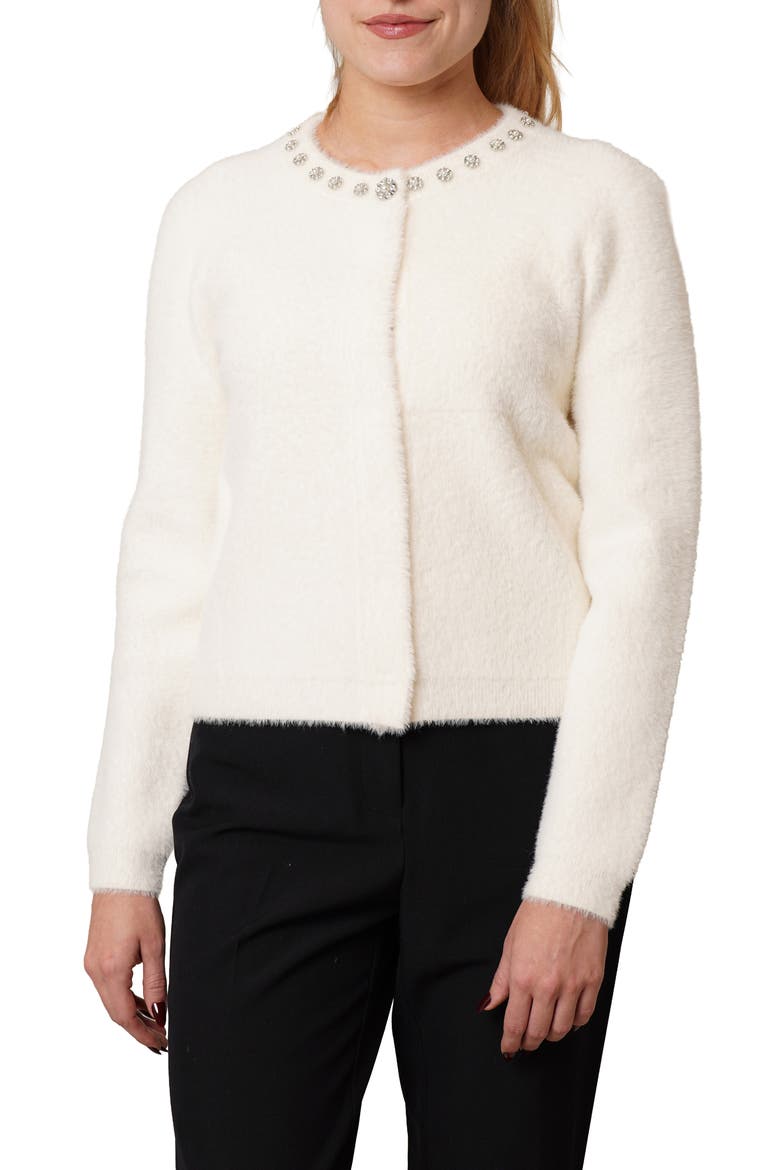 Embellished Fuzzy Cardigan, Main, color, VANILLA PUFF