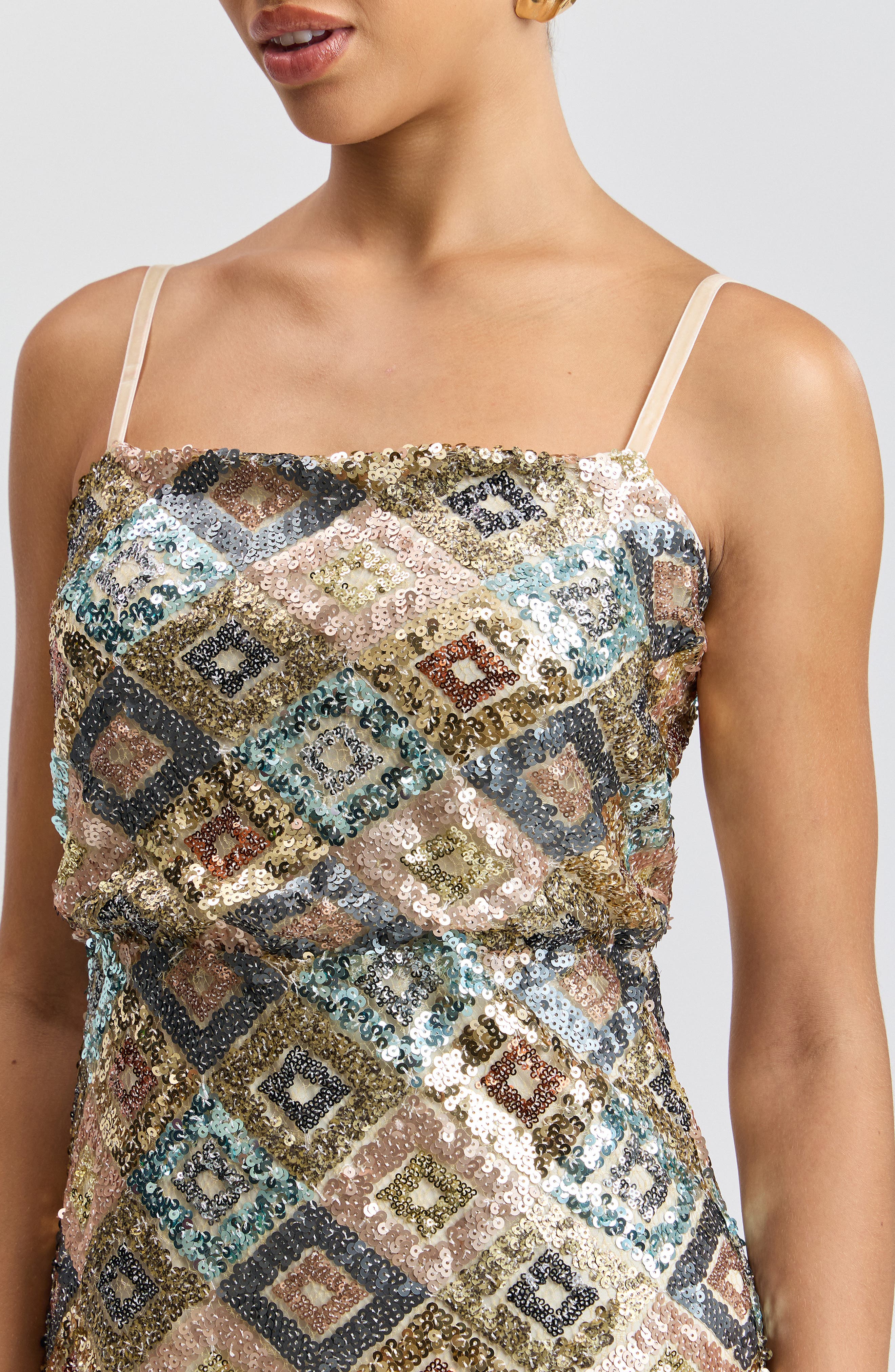 Avec Les Filles Sequin Tie Waist Column Maxi Dress (Women) | Nordstrom