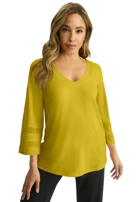 Stretch Knit Mesh Inset Sleeve Tunic (Plus)