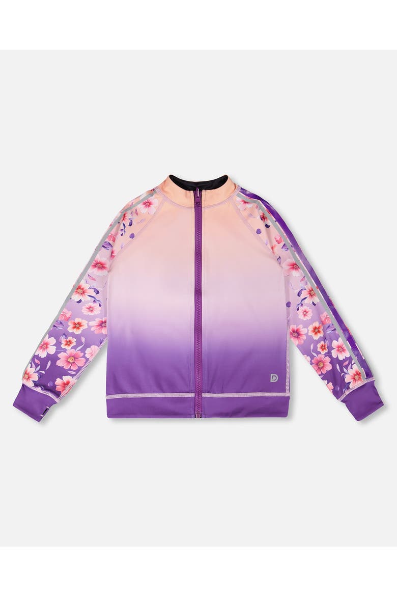 Full Zip Reversible Gradient Athletic Cardigan in Recycled Polyester, Main, color, Pink To Mauve Gradient