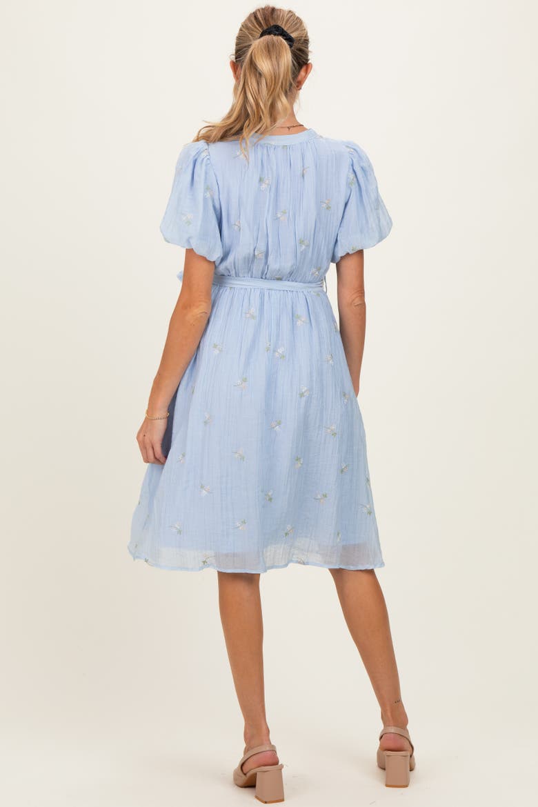 Floral Embroidered Tie Waist Dress, Alternate, color, Blue