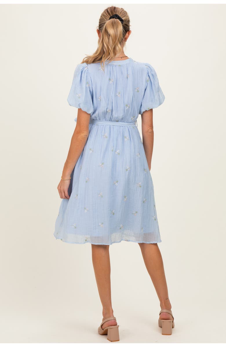 PinkBlush Floral Embroidered Tie Waist Dress, Alternate, color, Blue