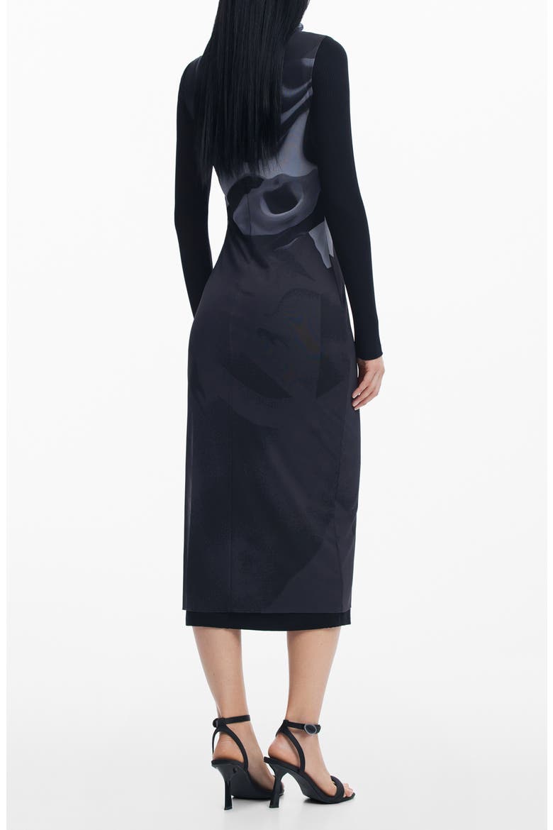 Lincoln Abstract Print Long Sleeve Mesh Dress, Alternate, color, BLACK
