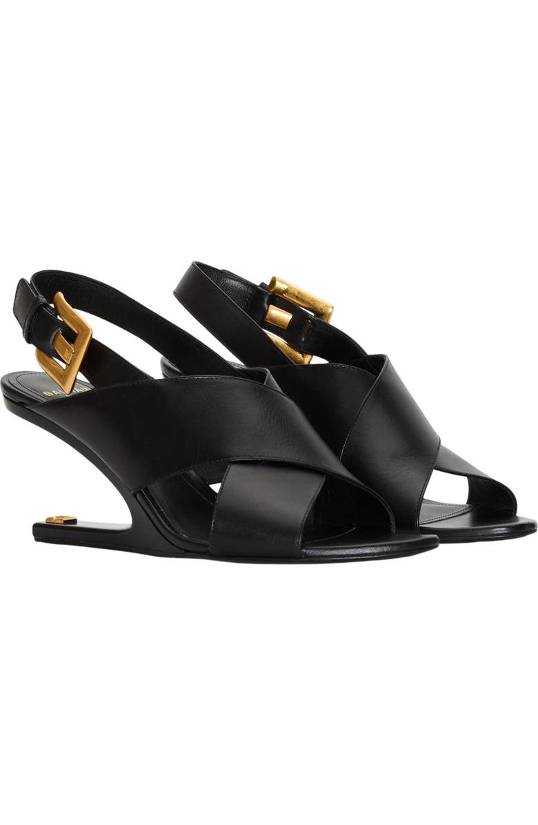 Balmain Anthem No Wedge smooth leather sandals, Main, color, Black