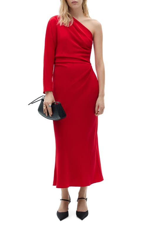Mango Asymmetric Neck One Shoulder Dress In Red