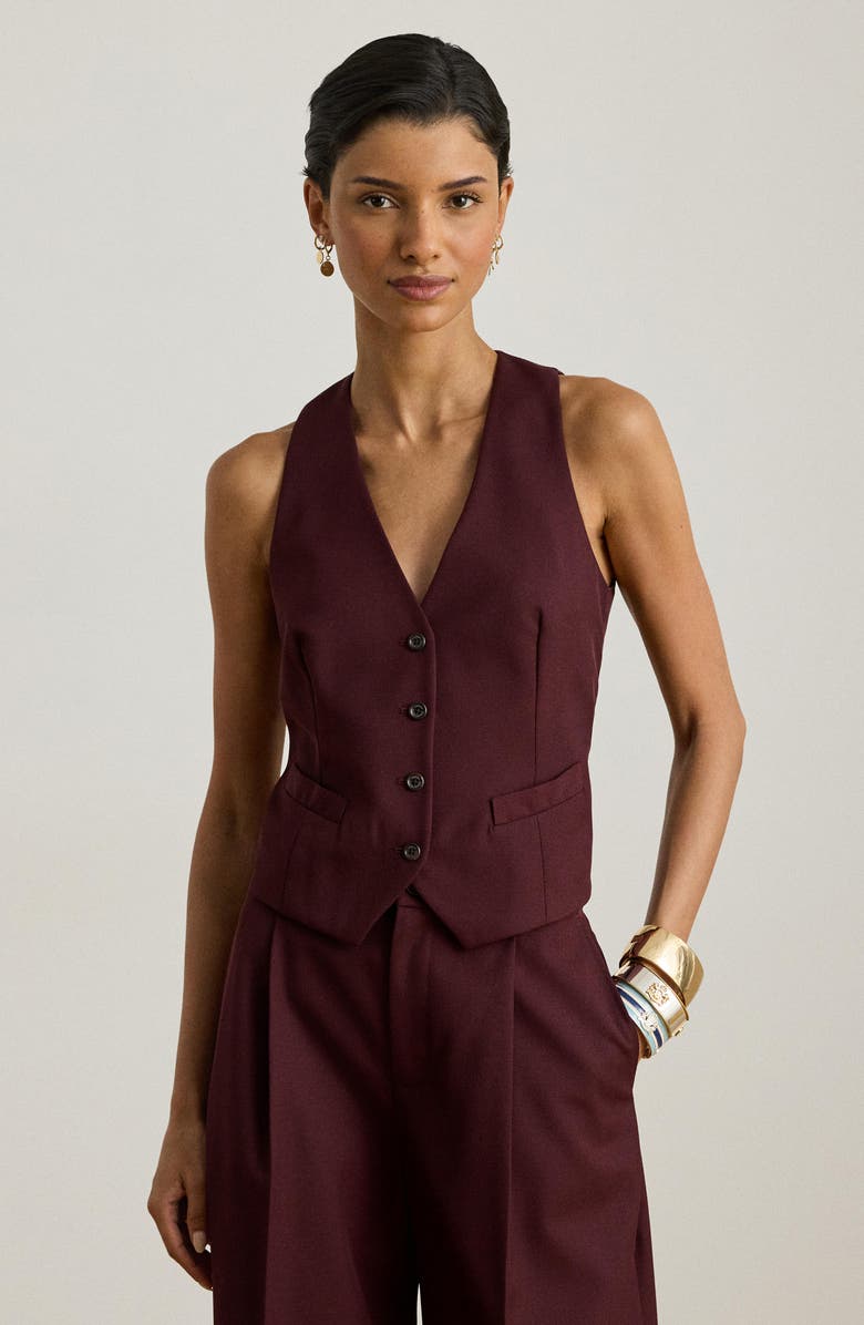 Lauren Ralph Lauren Wool Blend Twill Vest, Alternate, color, Dark Garnet
