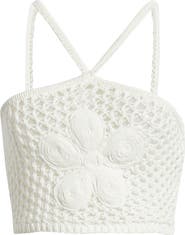 Kulani Kinis Appliquéd Crochet Halter Crop Top