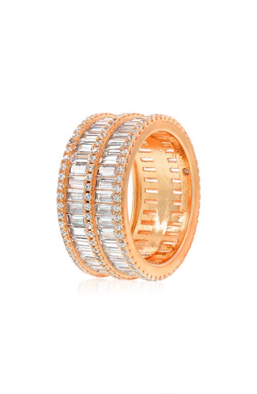 Suzy Levian Rose Sterling Silver Cubic Zirconia Double Row White Baguette And Round Cut Wide Eternity Band