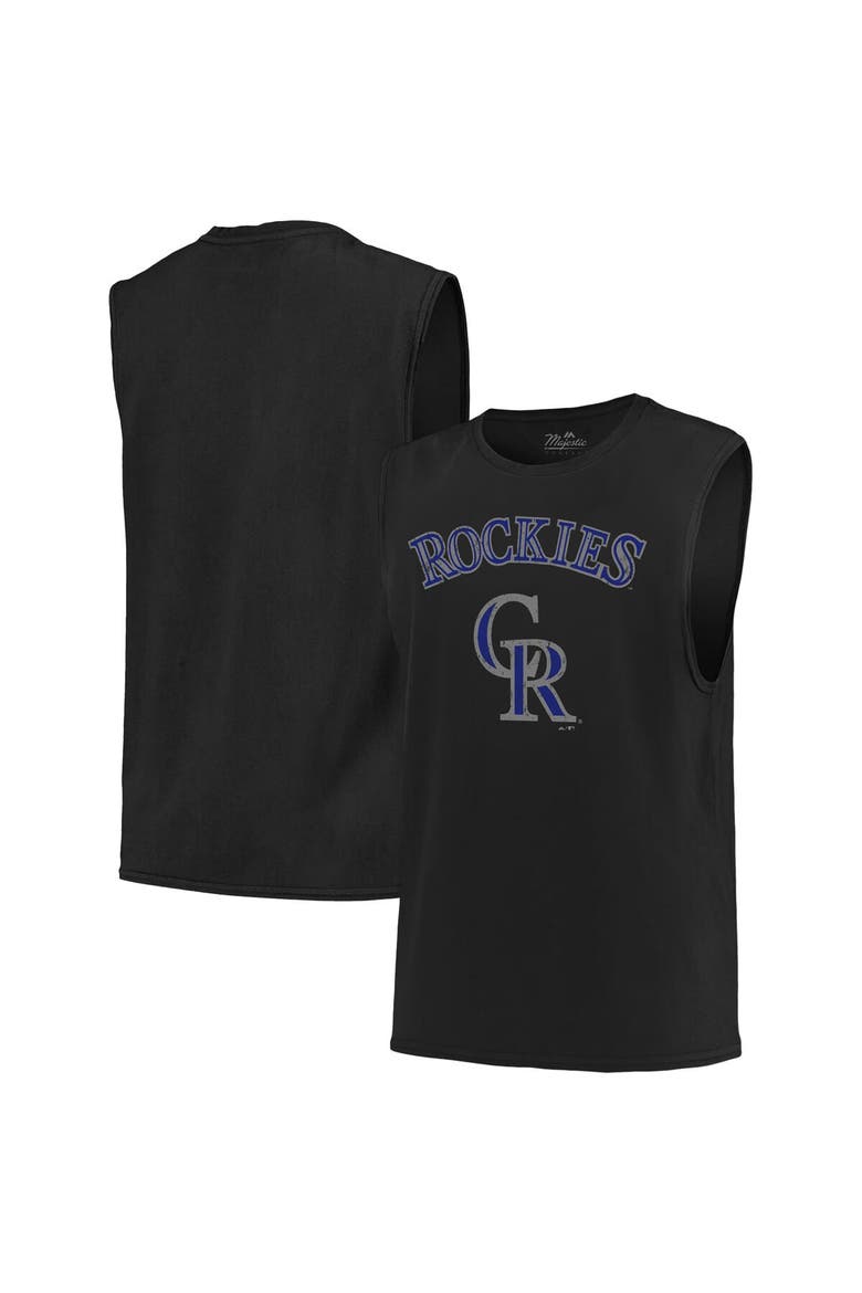 Men's Majestic Threads Black Colorado Rockies Softhand Muscle Tank Top, Main, color, Black