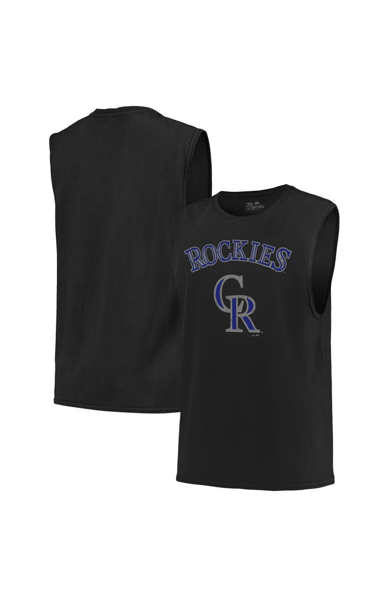Majestic Threads Men
s Majestic Threads Black Colorado Rockies Softhand Muscle Tank Top, Main, color, Black