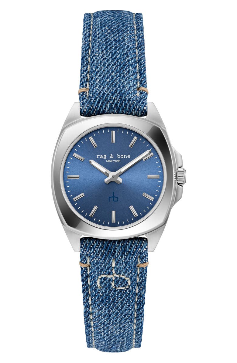 rag & bone Bleeker Denim Strap Watch, 30mm, Main, color,