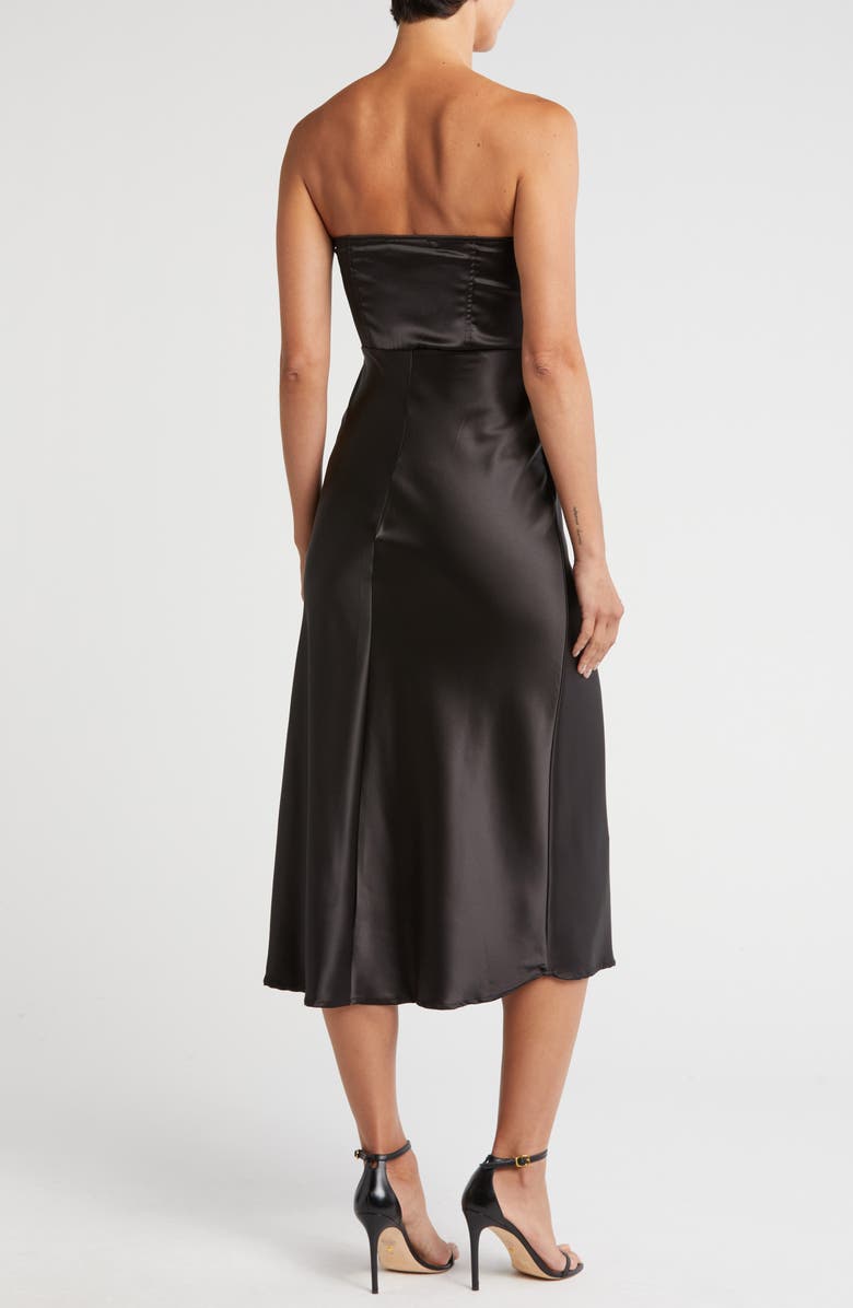 Know One Cares Strapless Satin Corset Midi Dress, Alternate, color,