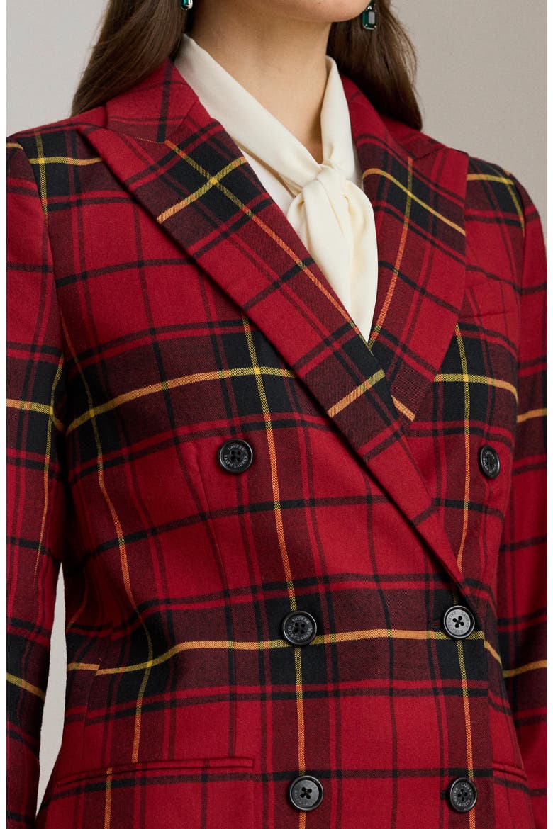 Plaid Double Breasted Wool Blend Blazer, Alternate, color, RED/ BLACK/ YELLOW MULTI