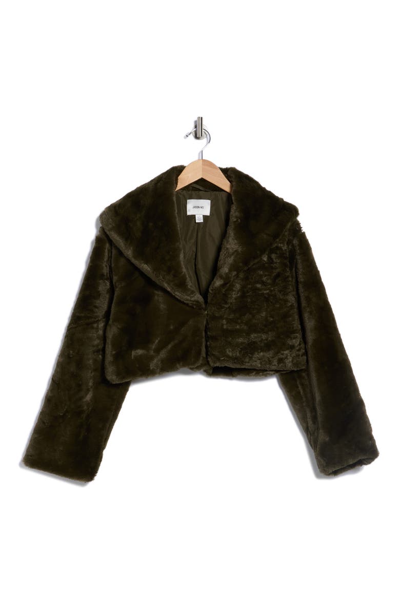 Faux Fur Crop Jacket, Alternate, color, HUNTER GREEN