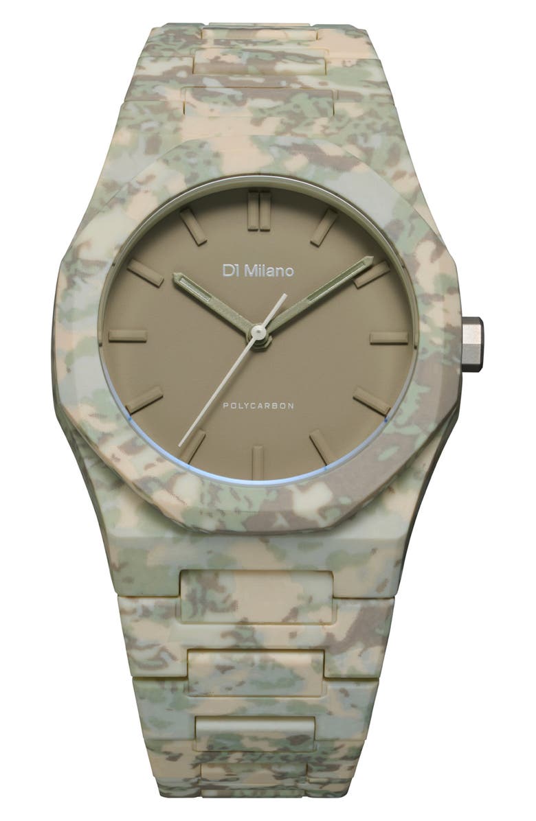 D1 Milano Camo Polycarbon Bracelet Watch, 40.5mm, Main, color, Green Camo