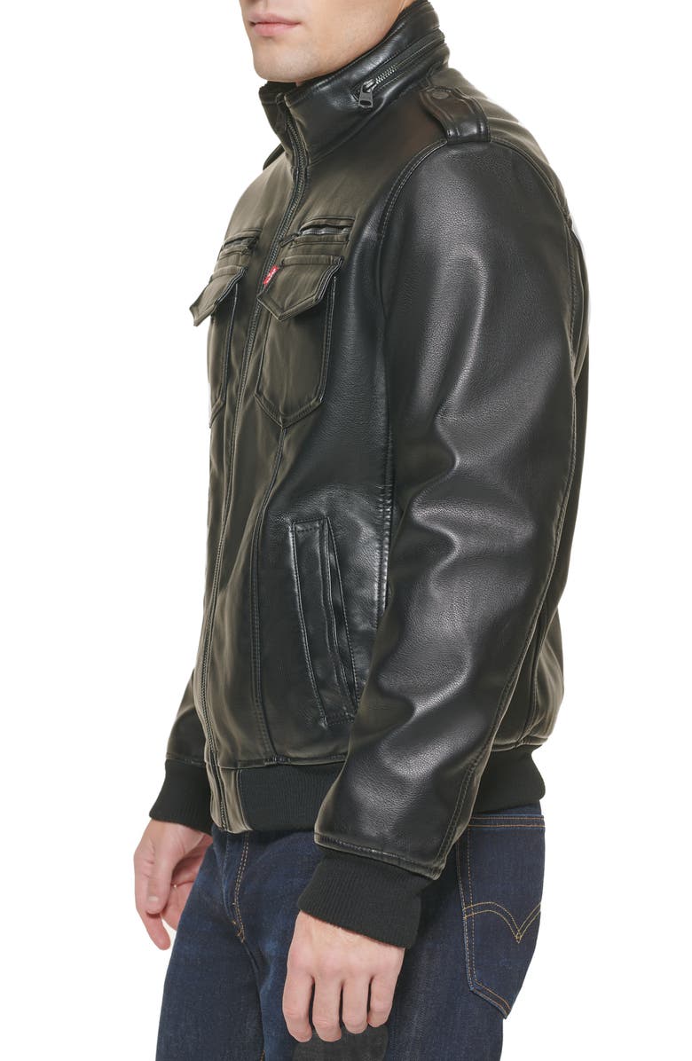 Levi's<sup>®</sup> Faux Leather Faux Shearling Lined Aviator Bomber Jacket, Alternate, color, Black