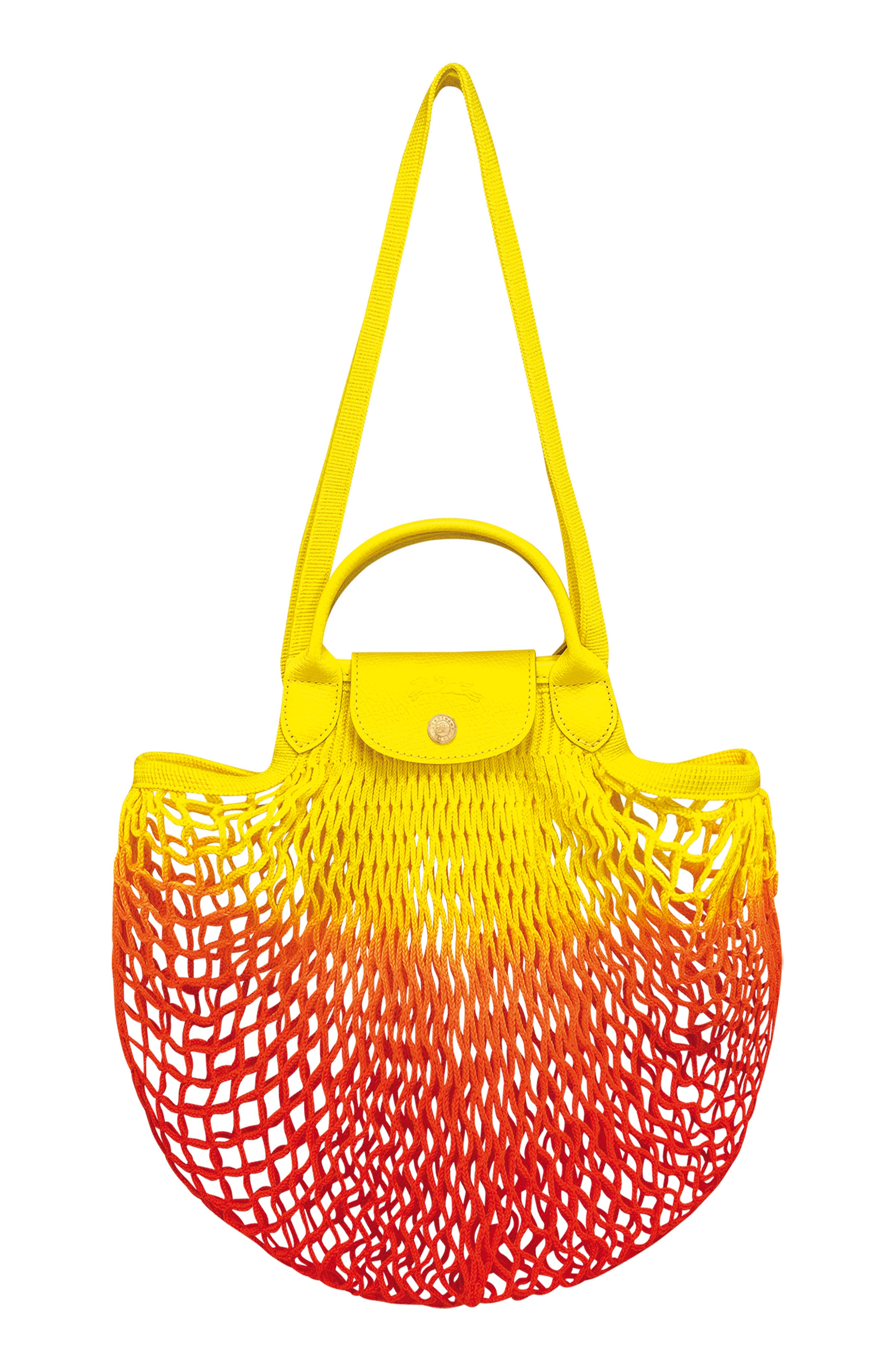 Longchamp Le Pliage Filet Dip Dye Knit Shoulder Bag, Main, color, Yellow/ Orange