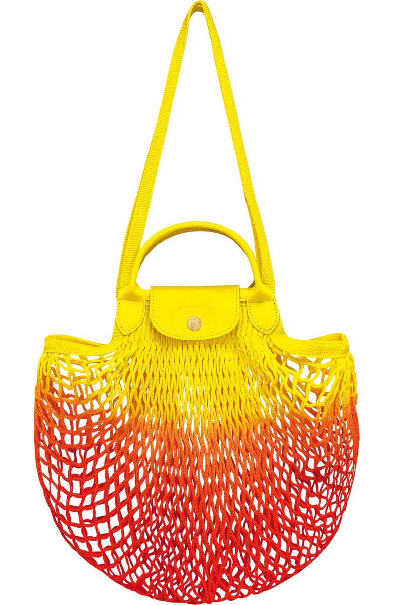 Longchamp Le Pliage Filet Dip Dye Knit Shoulder Bag, Main, color, Yellow/ Orange