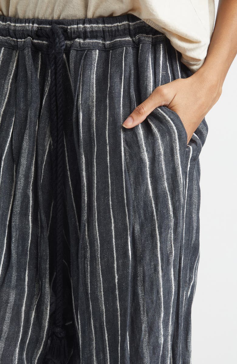R13 Relaxed Pleated Stripe Drawstring Waist Pants, Alternate, color, Dark Grey Wide Stripe