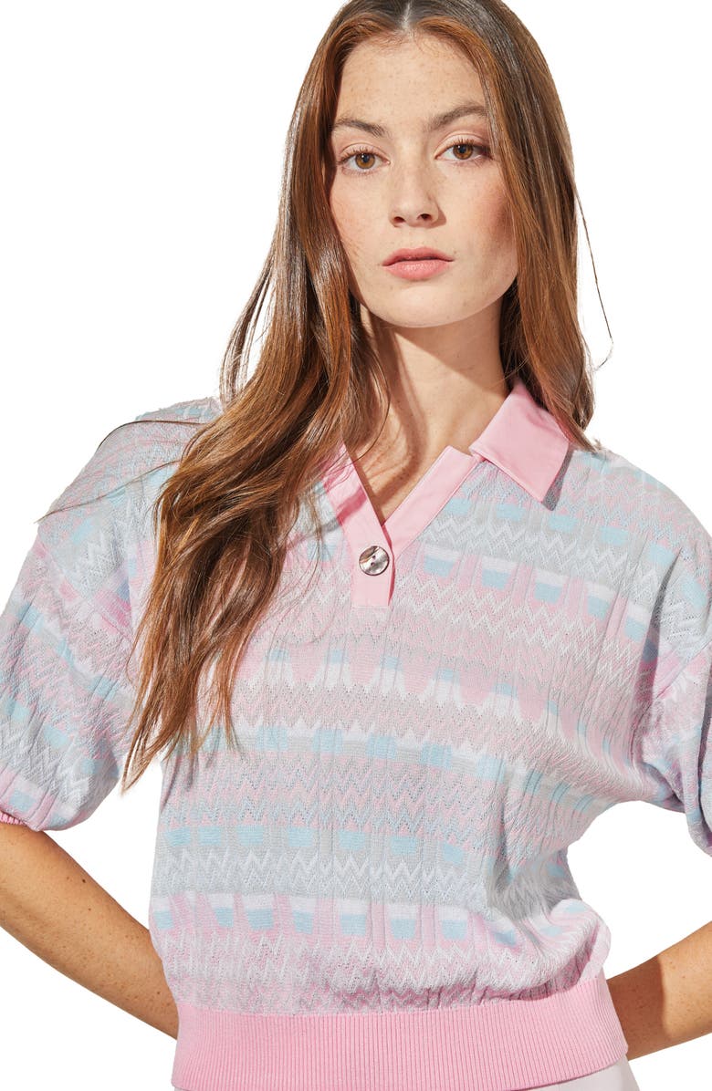 Ming Wang Puff Sleeve Pointelle Top, Alternate, color,