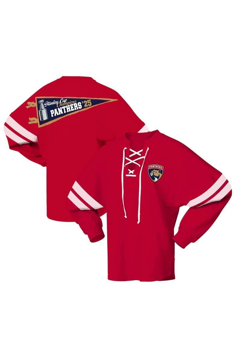FANATICS Unisex Fanatics Red Florida Panthers 2025 Stanley Cup Champions Lace-Up Long Sleeve Jersey T-Shirt, Main, color,