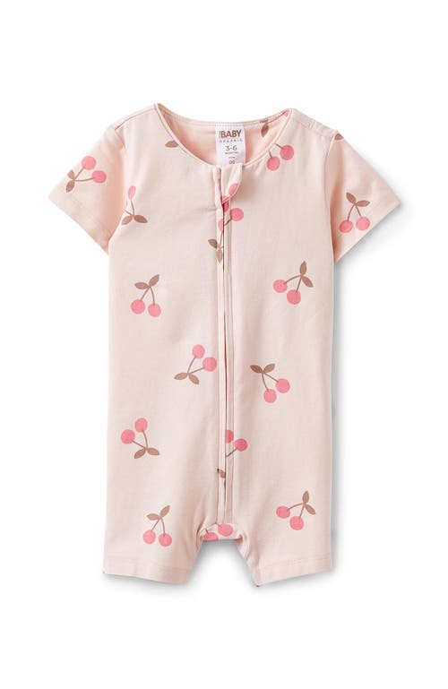 Cotton On Kids The Billie Short Sleeve Zip Romper In Pink Pearl Summer Cherries